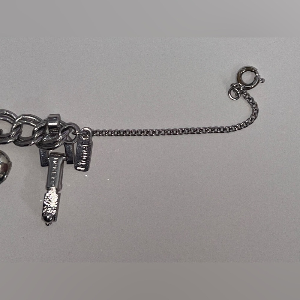 Monet Vintage Silver Charm Bracelet Mechanical Piano and Sterling Silver Charms - Picture 7 of 17